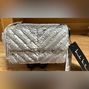 Nicole Miller Silver Faux Sequin Crossbody Bag NWT